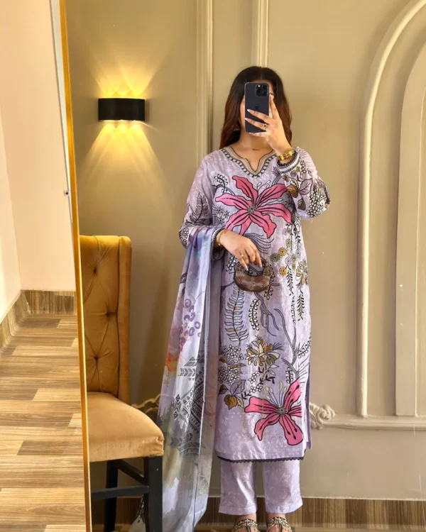 Lavender Floral Embroidered 3-Piece Suit