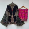 price 7499 code Rg02 silk 3pcs embroidered short shirt with beautiful multi print shalwar size S M L length 36_