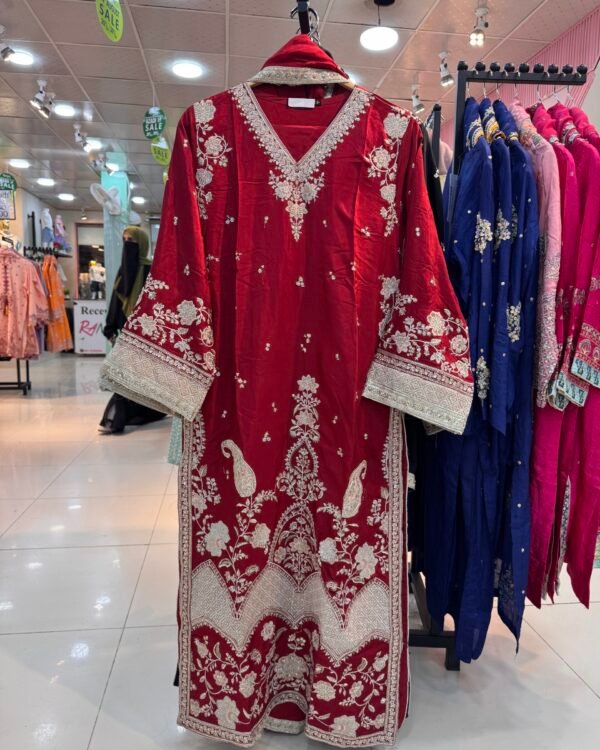 Long Shirt Fancy Silk 3pcs Beautiful Tila Embroidered Work – RG03 - Fancy | Rangoli