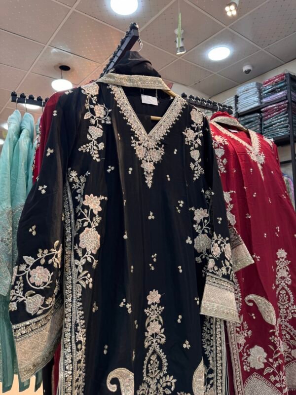 rg03-4.jpg Long Shirt Fancy Silk 3pcs Beautiful Tila Embroidered Work – RG03 - Fancy | Rangoli