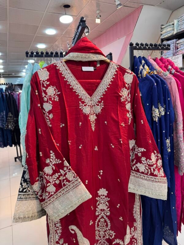 rg03-5.jpg Long Shirt Fancy Silk 3pcs Beautiful Tila Embroidered Work – RG03 - Fancy | Rangoli