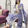 Fabric Cotton 3pcs Stiched Embroidered Work Print Dupatta & Trousers – RG04 - casual wear | Rangoli