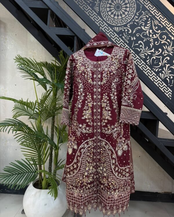 Fabric Orgainzal Size Small Medium Large Fancy 3pcs Handmade & Moti Embroidery Work With Orgainza Embroidered Dupatta & Trousers – RG06 - fancy | Rangoli