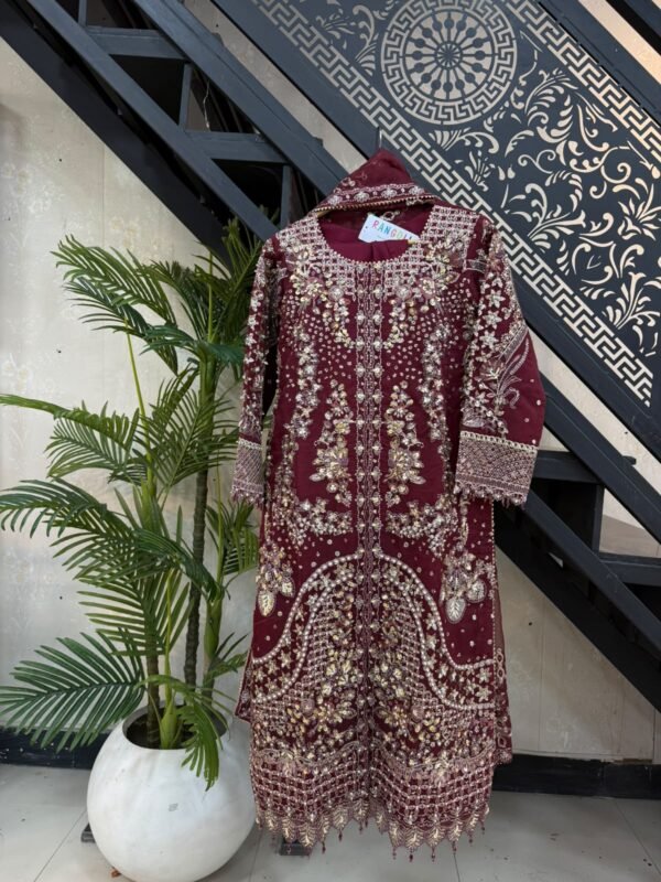 Fabric Orgainzal Size Small Medium Large Fancy 3pcs Handmade & Moti Embroidery Work With Orgainza Embroidered Dupatta & Trousers – RG06 - fancy | Rangoli