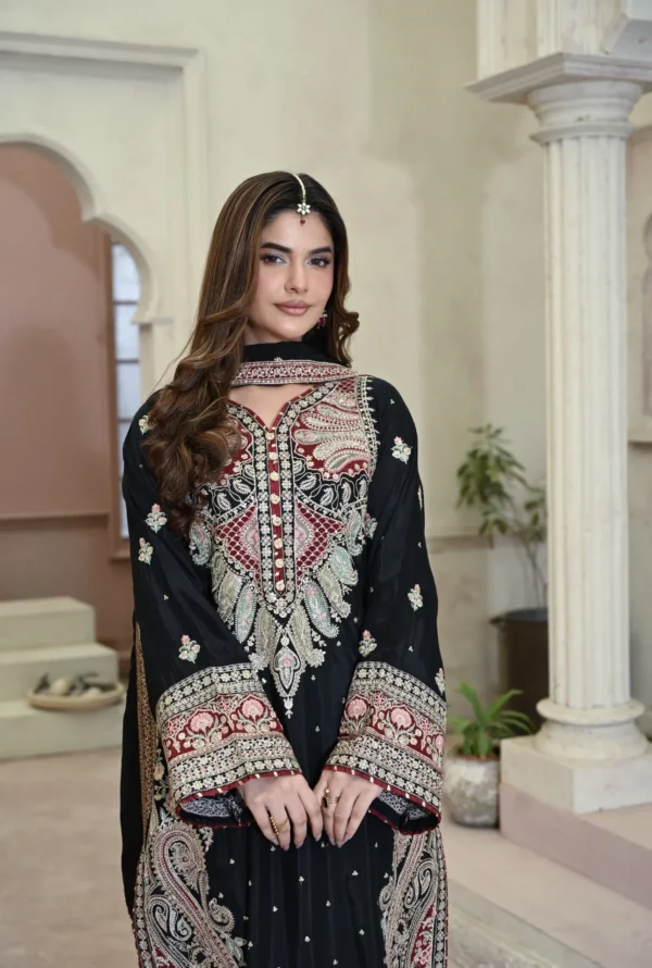 rg07b-4.webp Long Shirt 3pcs Embroidered Pure Raw Silk Treadwork With Dupatta & Trousers – RG07 - party wear | Rangoli