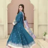 Frock 3pcs Embroidered Pure Row Silk Long Frock With Print Dupatta Laces Work With Trousers – RG08 - party wear | Rangoli