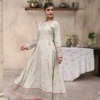 Frock 3pcs Embroidered Pure Row Silk Long Frock With Print Dupatta Laces Work With Trousers – RG08 - party wear | Rangoli