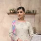 Frock 3pcs Embroidered Pure Row Silk Long Frock With Print Dupatta Laces Work With Trousers – RG08 - party wear | Rangoli