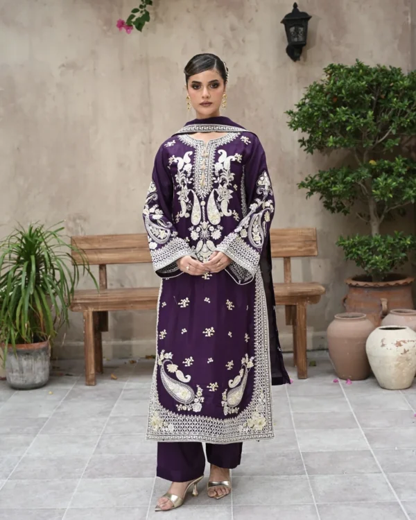 3pcs Pure Silk Tila Embroidered With Beautiful Paches Work With Dupatta & Trousers – RG09 - party wear | Rangoli