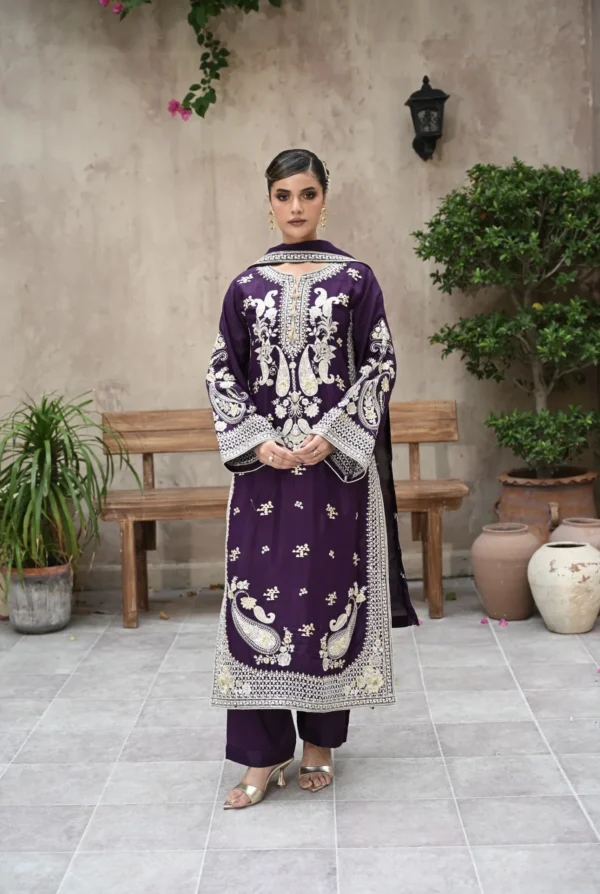 3pcs Pure Silk Tila Embroidered With Beautiful Paches Work With Dupatta & Trousers – RG09 - party wear | Rangoli