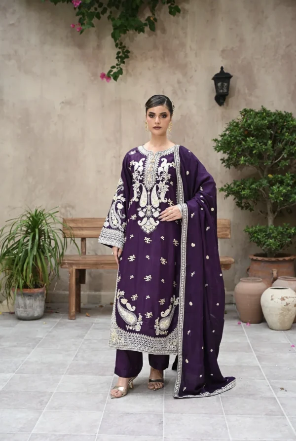 rg09-4.webp 3pcs Pure Silk Tila Embroidered With Beautiful Paches Work With Dupatta & Trousers – RG09 - party wear | Rangoli