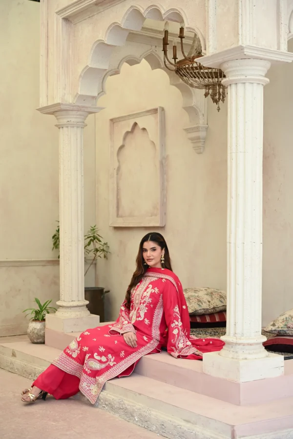 rg09p-5.webp 3pcs Pure Silk Tila Embroidered With Beautiful Paches Work With Dupatta & Trousers – RG09 P - party wear | Rangoli