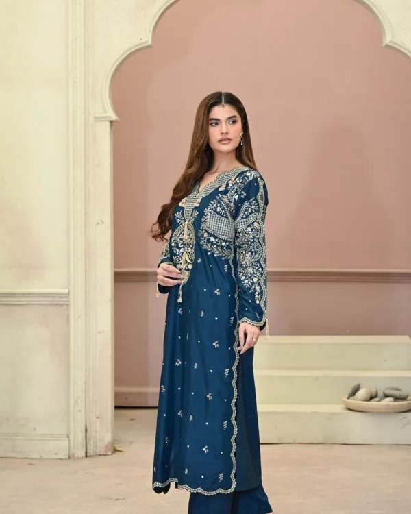 3pcs Pure Silk Tila Embroidered With Beautiful Paches Work With Dupatta & Trousers – RG10 - party wear | Rangoli