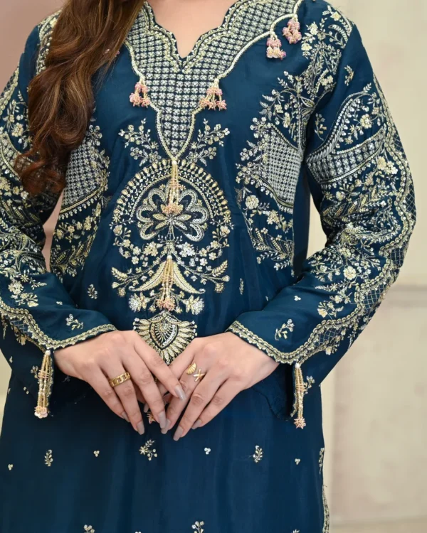 3pcs Pure Silk Tila Embroidered With Beautiful Paches Work With Dupatta & Trousers – RG10 - party wear | Rangoli