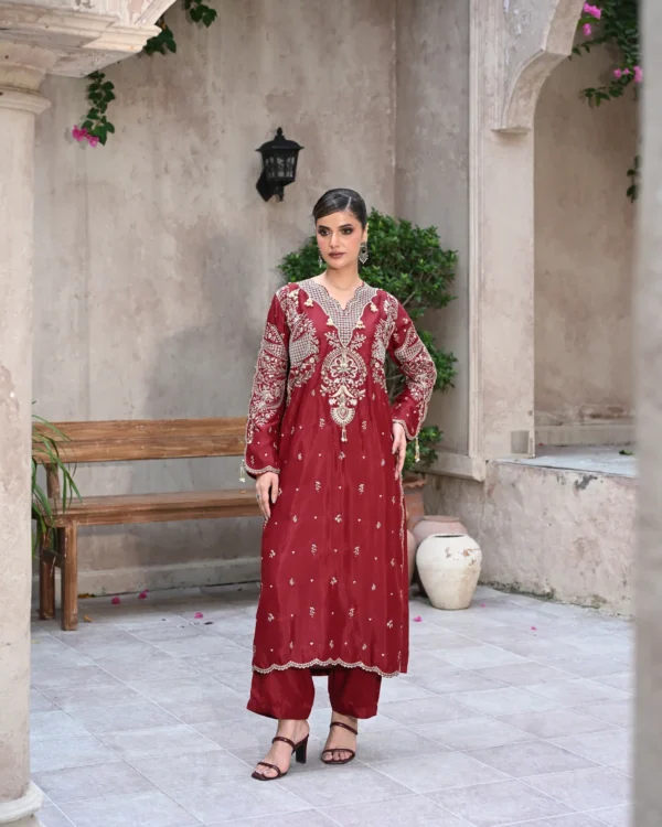 Roselle Maroon Luxury Embroidered 3PCS – RG10 R - party wear | Rangoli