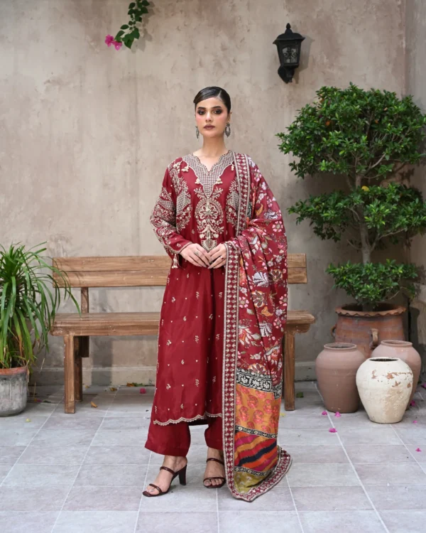 Roselle Maroon Luxury Embroidered 3PCS – RG10 R - party wear | Rangoli