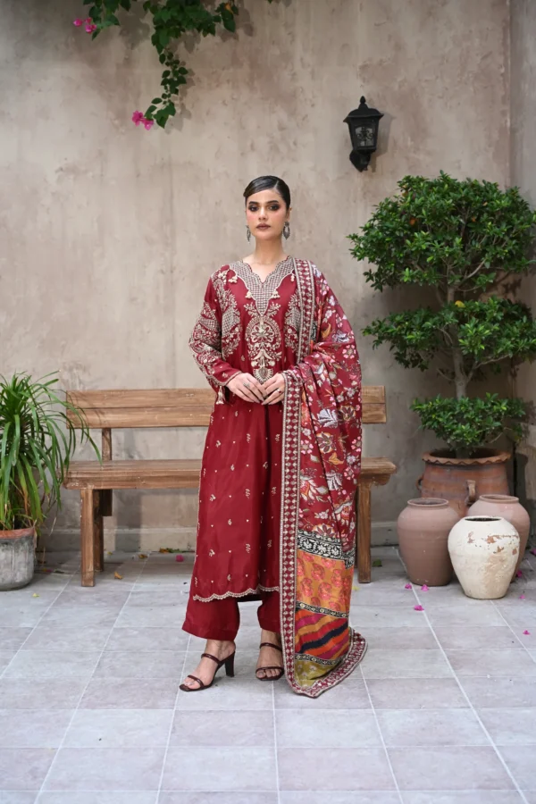 rg10r-5.webp Roselle Maroon Luxury Embroidered 3PCS – RG10 R - party wear | Rangoli
