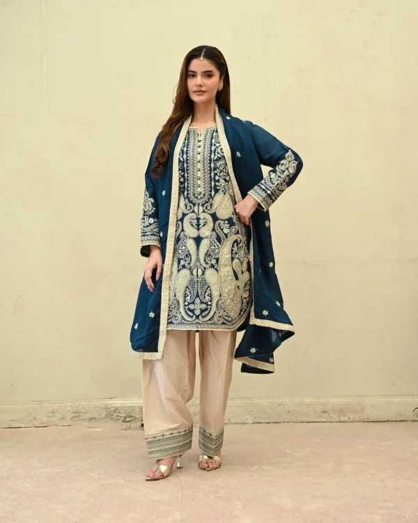Elara Teal Tila Embroidered 3PCS – RG11 B - party wear | Rangoli