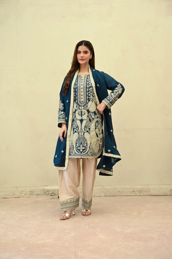 Elara Teal Tila Embroidered 3PCS – RG11 B - party wear | Rangoli