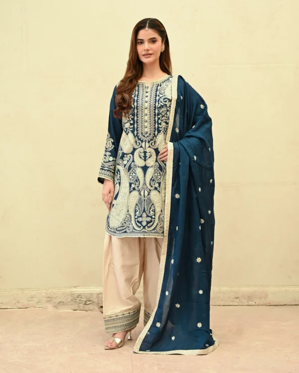 Elara Teal Tila Embroidered 3PCS – RG11 B - party wear | Rangoli