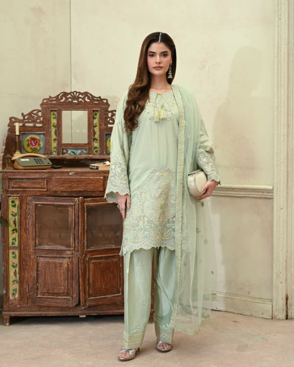 Elara Mint Green Tila Embroidered 3PCS – RG14 M - Party Wear | Rangoli
