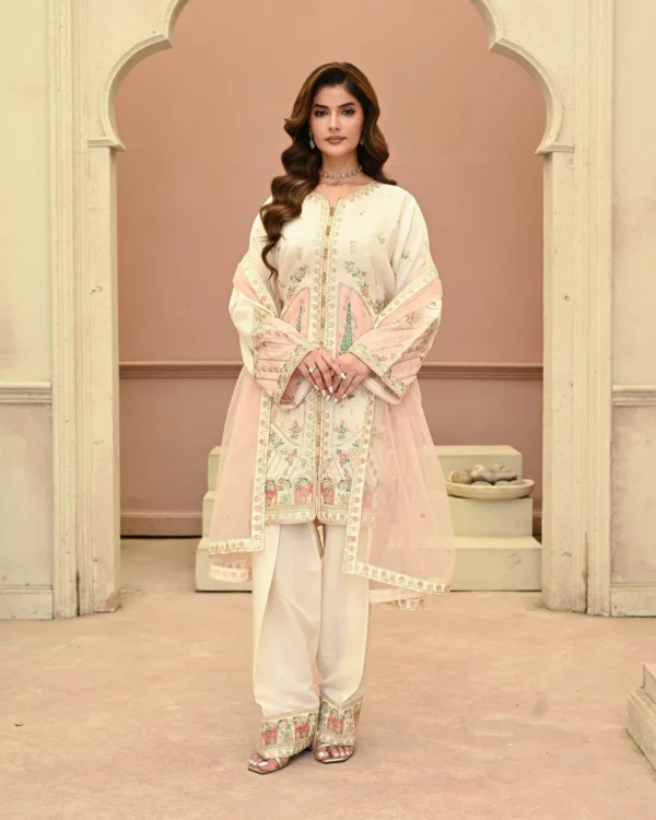 Rosalie Blush Pink Tila Embroidered 3PCS – RG17 P - Party Wear | Rangoli