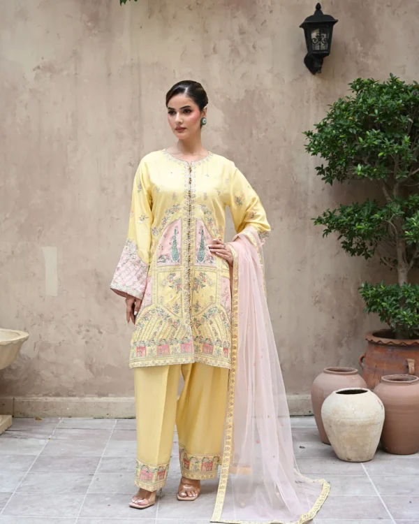 Aurelia Mustard Tila Embroidered 3PCS – RG17 Y - Party Wear | Rangoli