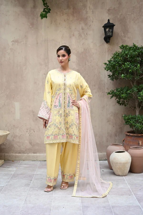 rg17y-1.webp Aurelia Mustard Tila Embroidered 3PCS – RG17 Y - Party Wear | Rangoli
