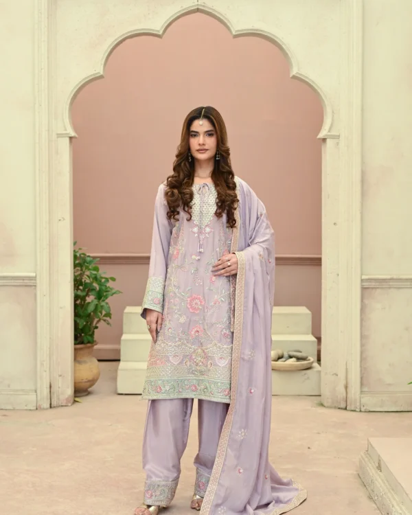 Elowen Lavender Tila Embroidered 3PCS – RG18 P - Party Wear | Rangoli