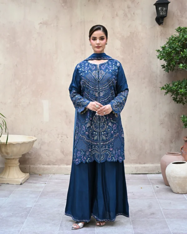 Aurelia Sapphire Blue Tila Embroidered 3PCS – RG19 - Party Wear | Rangoli