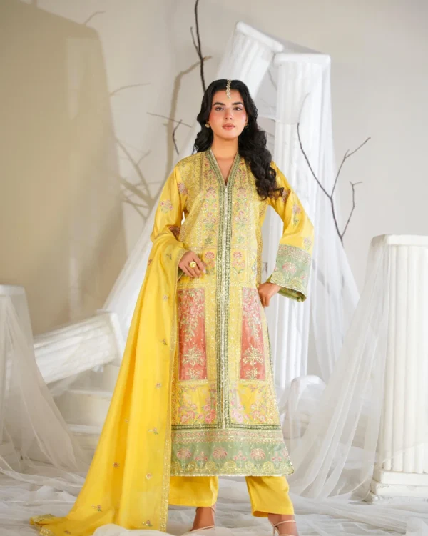 Aurelia Mustard Embroidered Raw Silk 3PCS – RG32