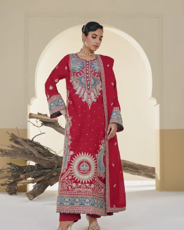 Rosalie Red Embroidered 3PCS – RG22 R - party wear | Rangoli
