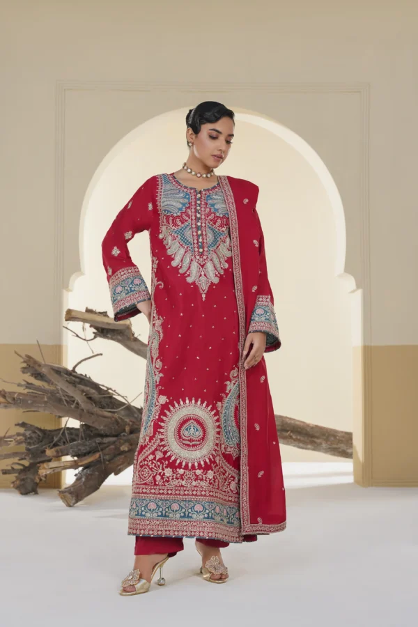 rg22r-1.webp Rosalie Red Embroidered 3PCS – RG22 R - party wear | Rangoli