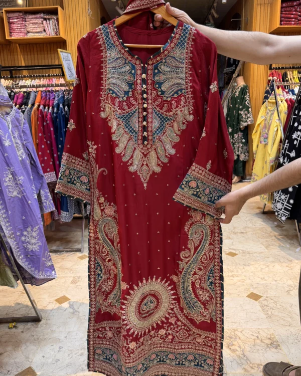 Rosalie Red Embroidered 3PCS – RG22 R - party wear | Rangoli