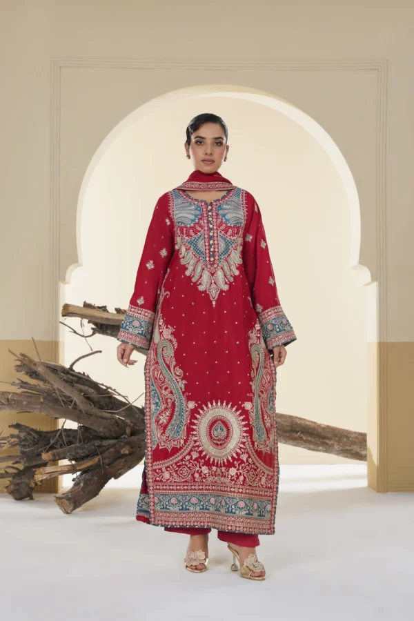 rg22r-6.webp Rosalie Red Embroidered 3PCS – RG22 R - party wear | Rangoli