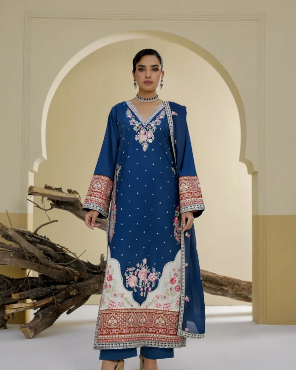 Elara Teal Blue Embroidered 3PCS – RG23 - party wear | Rangoli