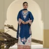 Elara Teal Blue Embroidered 3PCS – RG23 - party wear | Rangoli