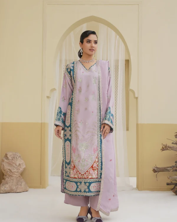 Elara Lavender Embroidered 3PCS – RG25 L - party wear | Rangoli
