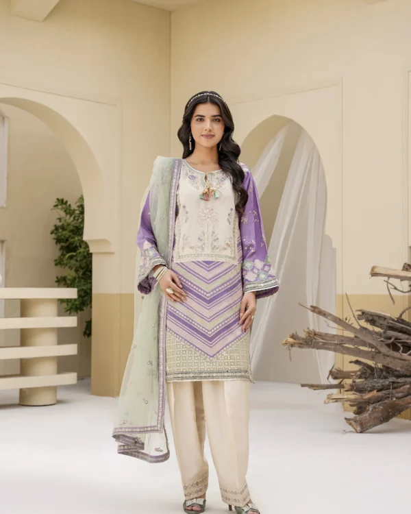 Elara Lavender Embroidered 3PCS – RG26 L - party wear | Rangoli