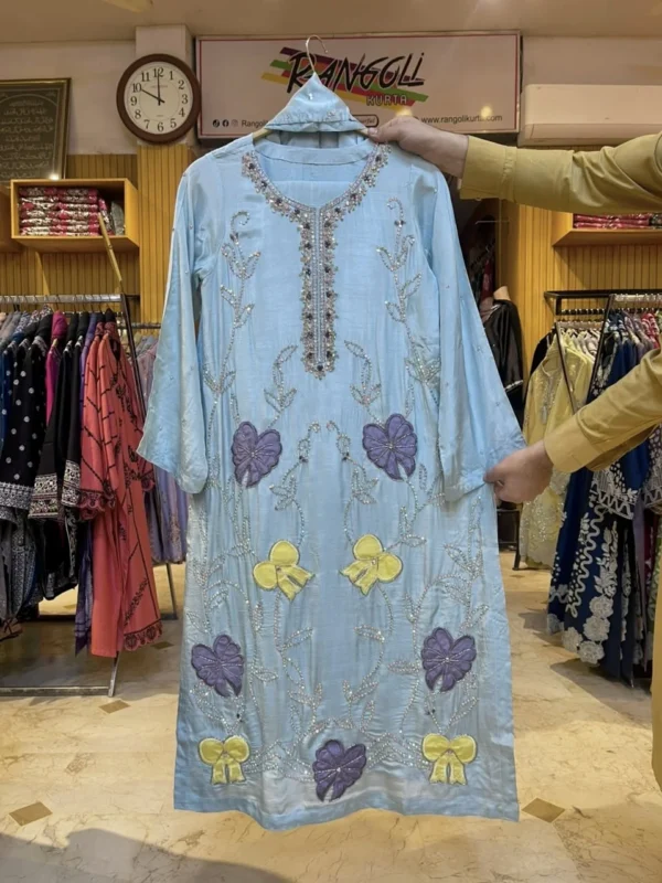 Elara Silk Patchwork & Handmade Embroidered 3PCS – RG34 (Blue) Elara Silk Patchwork & Handmade Embroidered 3PCS – RG34 (Blue)