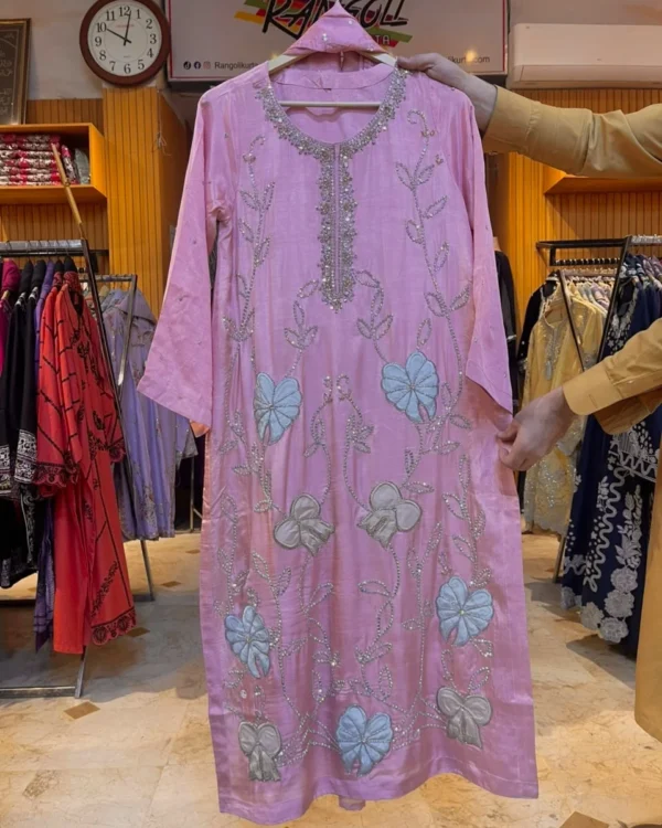 Elara Silk Patchwork & Handmade Embroidered 3PCS – RG34 (Pink)